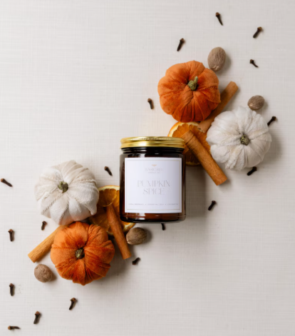 Cozy non-toxic pumpkin spice fall candle for autumn decor and holiday scent