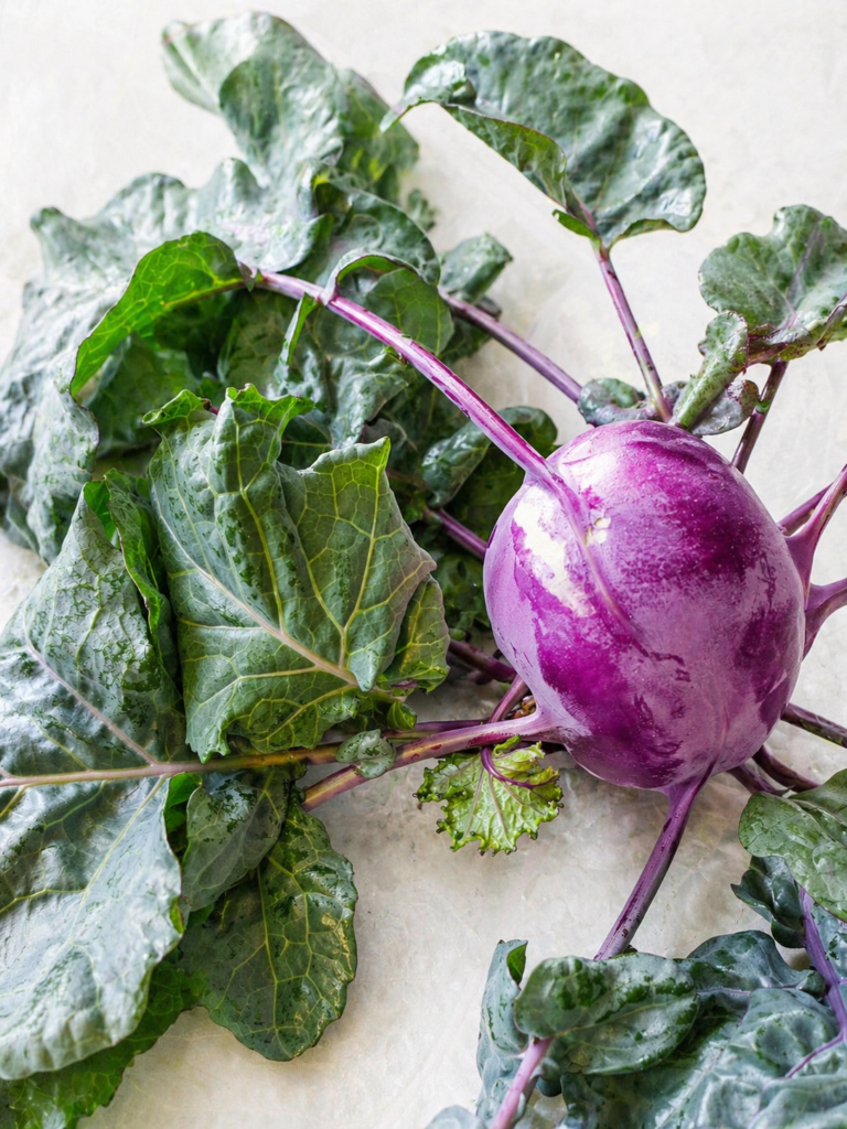 pesticide-free purple kohlrabi grown in an indoor hydroponic garden 