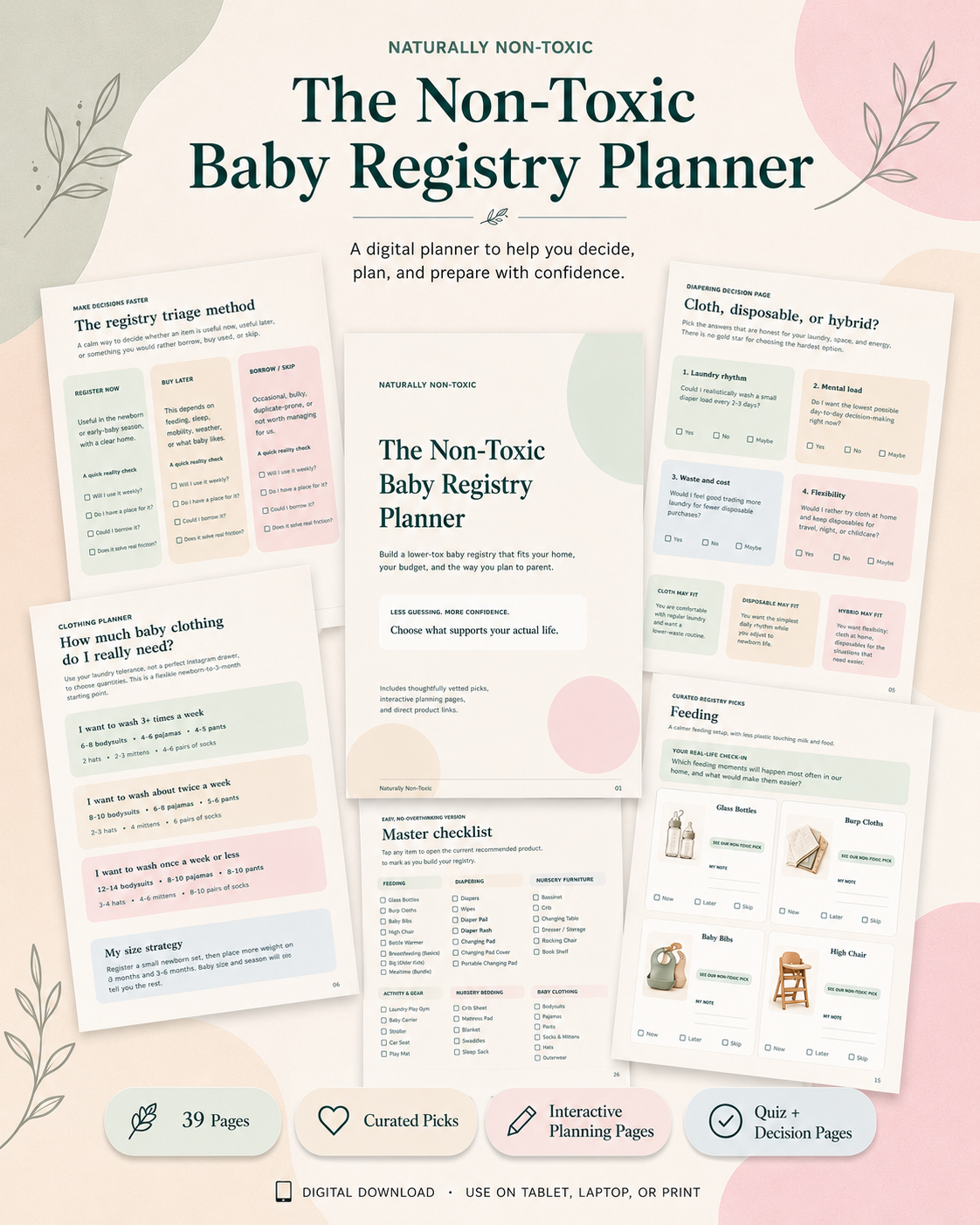 non-toxic baby registry planner with 39 pages, curated picks, and quizzes.