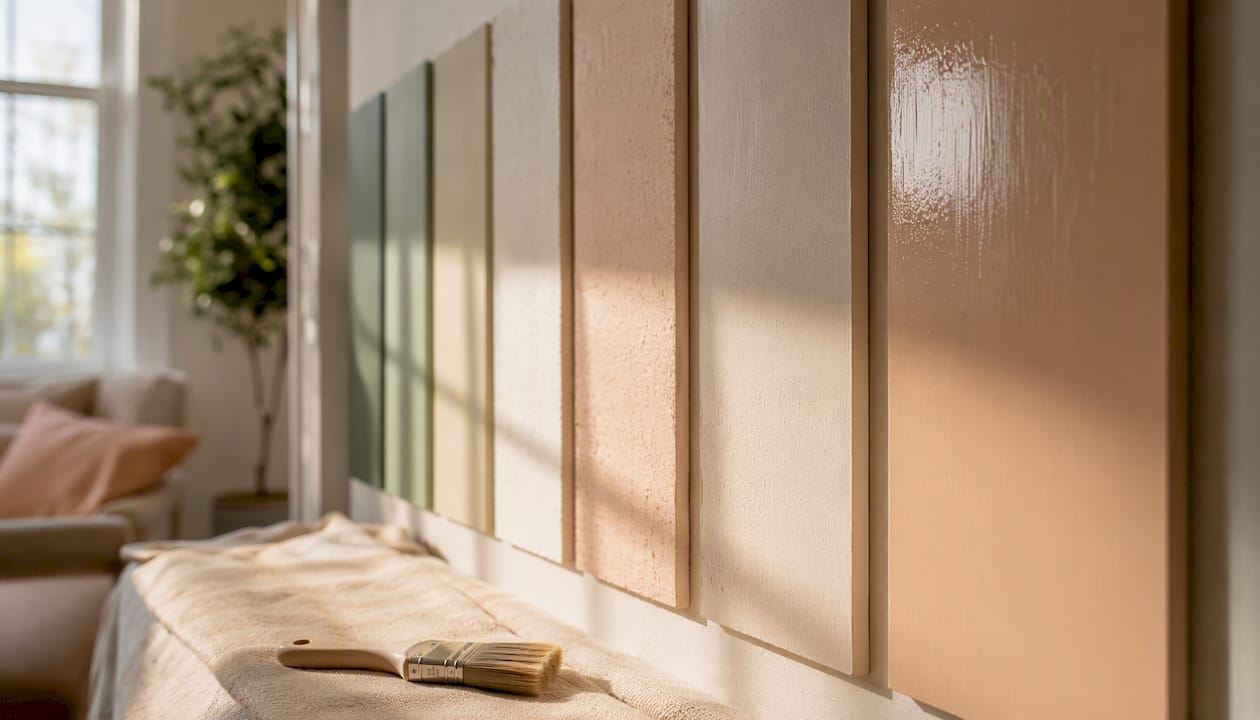 Wall showing various paint finish samples
