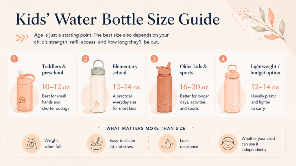illustrated guide on how to choose the right size water bottle for kids